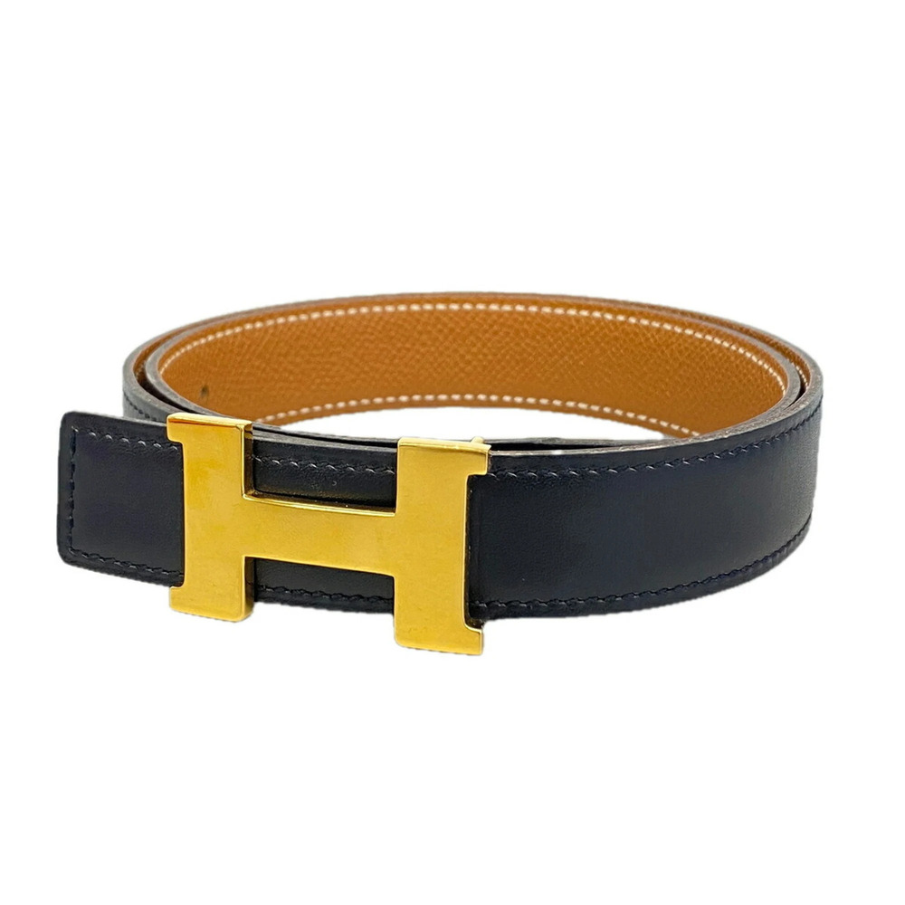 Hermes Constance H Belt, Box Calf Leather, Black, □C Stamp, Women's